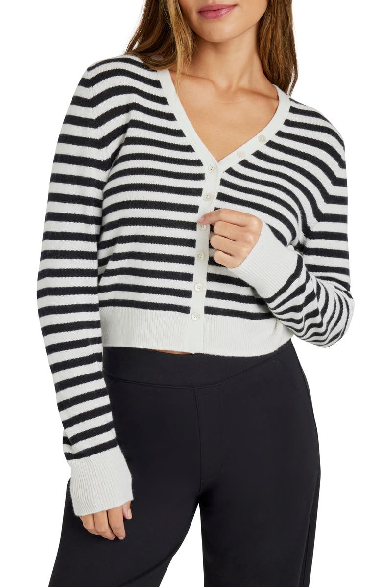 Splendid Santina Stripe Cardigan, Alternate, color, Black/ Ice Stripe