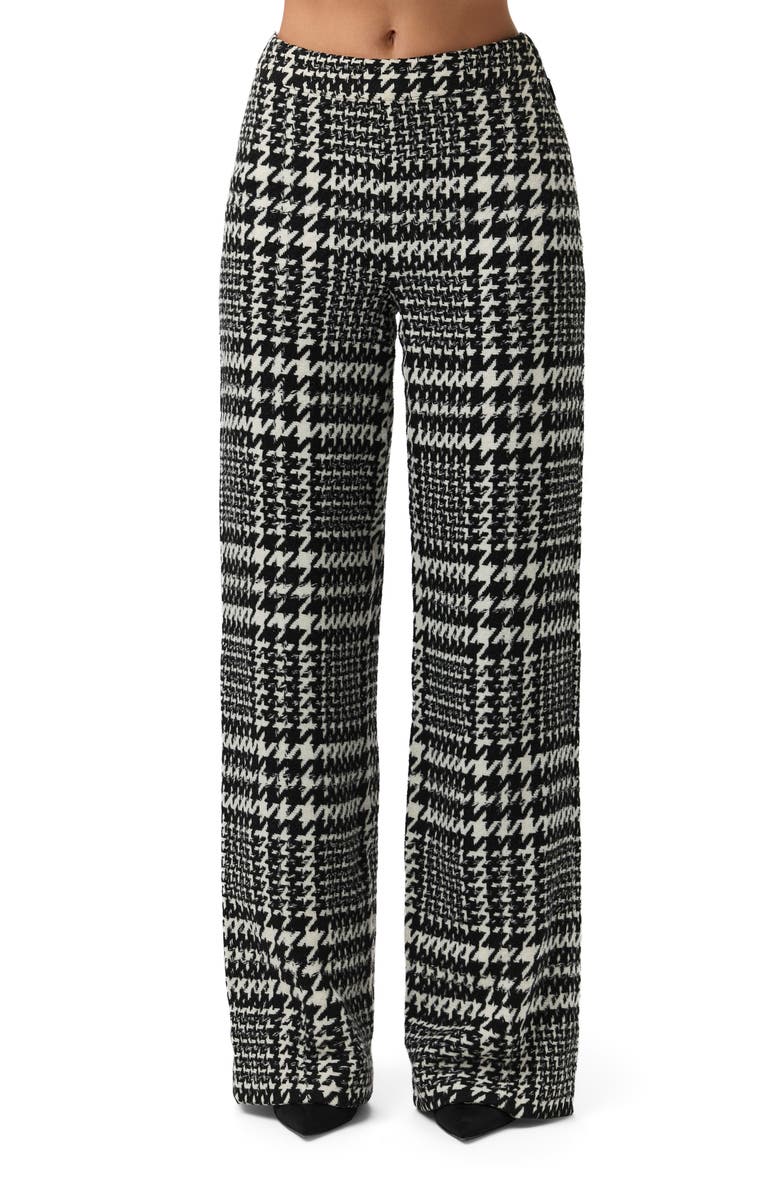 Naked Wardrobe Houndstooth Plaid Straight Leg Pants, Main, color, Black /White