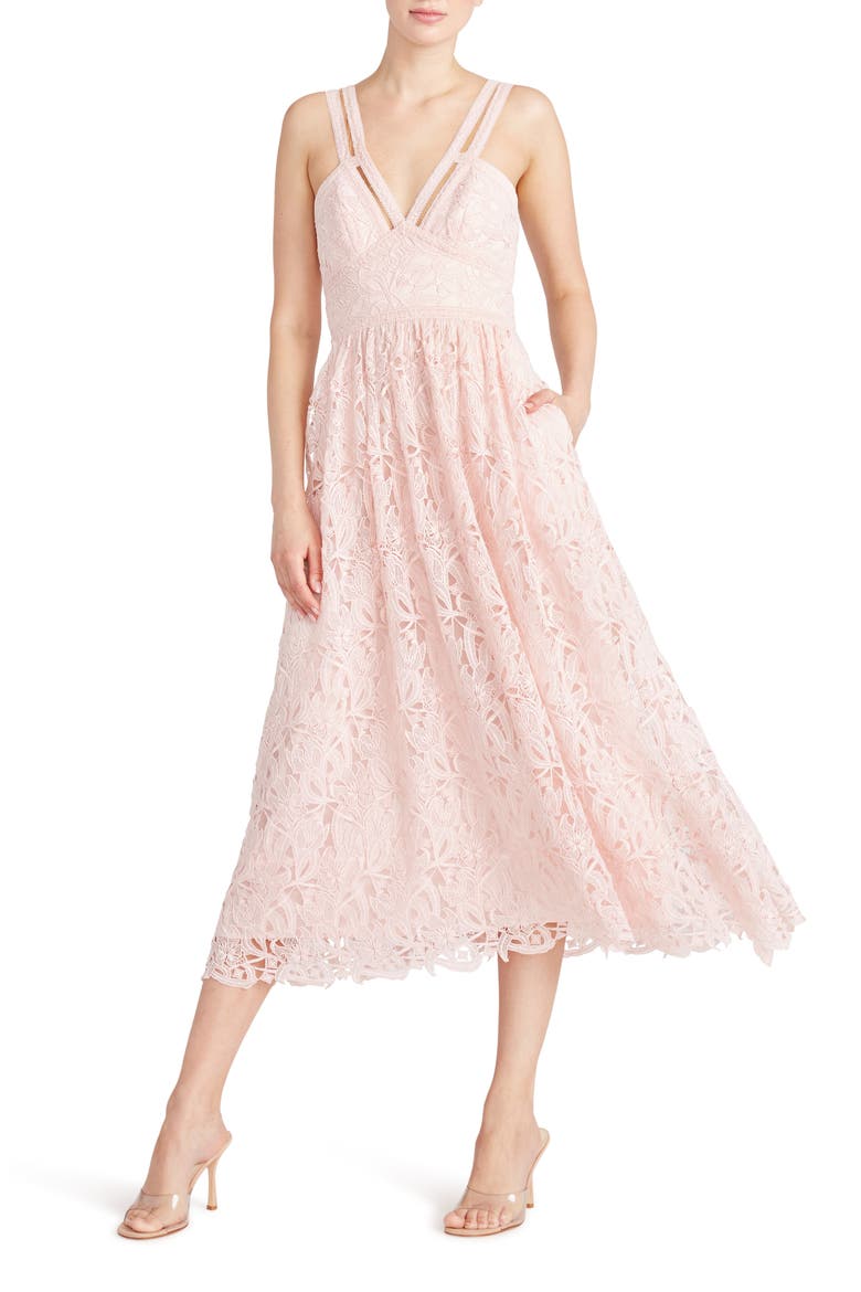 Cutout Guipure Lace Midi Dress, Main, color, ROSE QUARTZ
