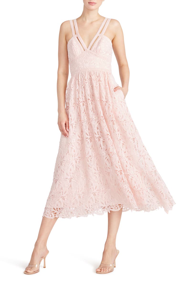 ML Monique Lhuillier Cutout Guipure Lace Midi Dress, Main, color, 