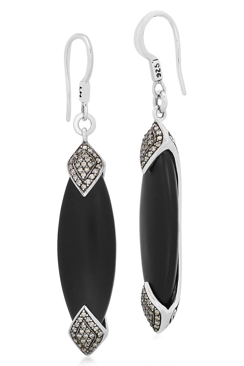 Rhodium Plated Sterling Silver Black Onyx & Brown Diamond Marquise Drop Earrings - 0.50ct., Main, color, CHARCOAL BLACK/ SILVER