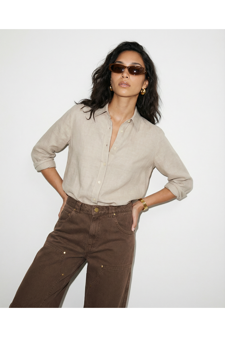 The Washed Linen Shirt, Alternate, color, Beige