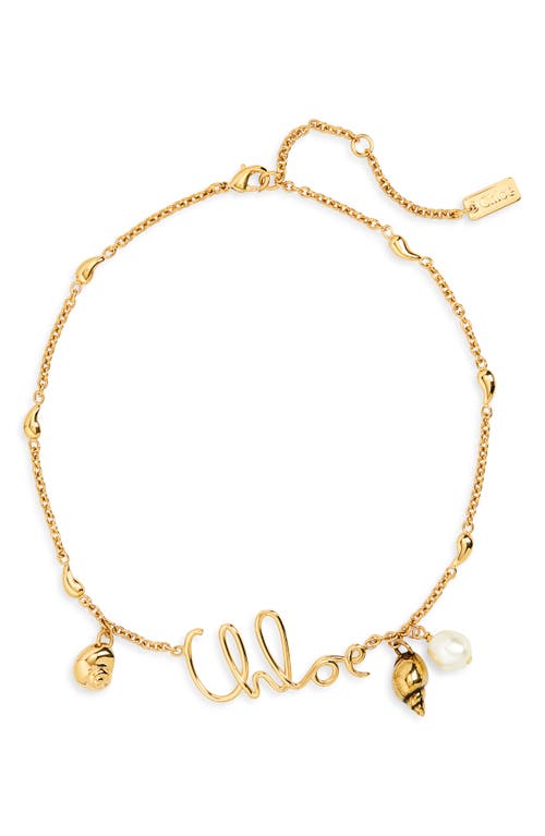 Shop Chloé Shells Necklace In Vintage Gold