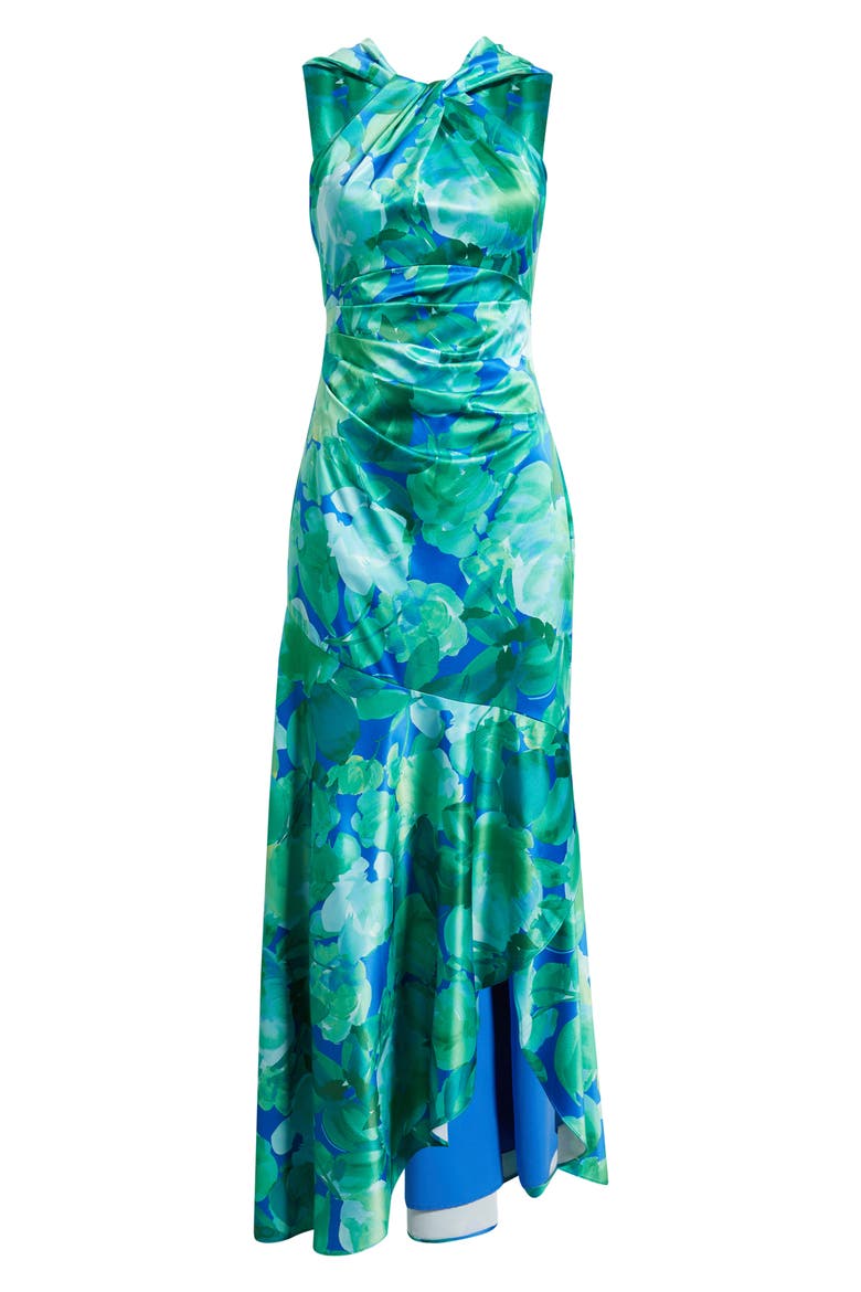 Twist Neck Satin Maxi Dress, Alternate, color, TURQUOISE GREEN