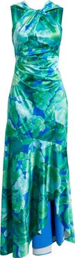 Eliza J Twist Neck Satin Maxi Dress