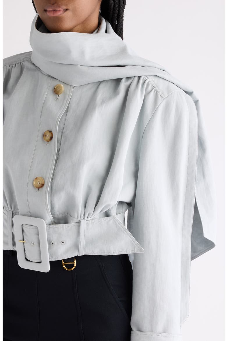 Crop Belted Linen & Cotton Jacket, Alternate, color, STORM GREY