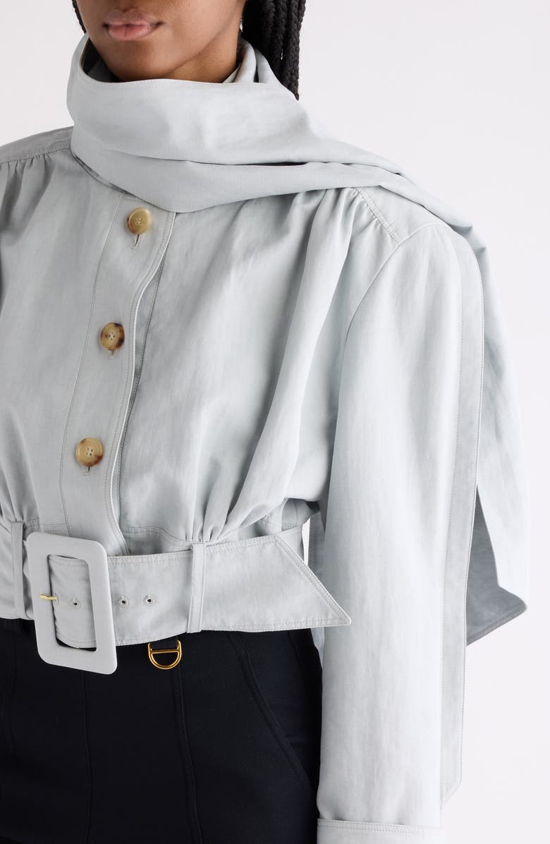 Chloé Crop Belted Linen & Cotton Jacket, Alternate, color, Storm Grey