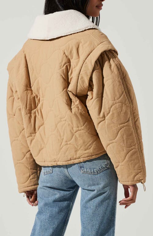 Astr The Label Nadine Faux Shearling Trim Quilted Jacket In Brown