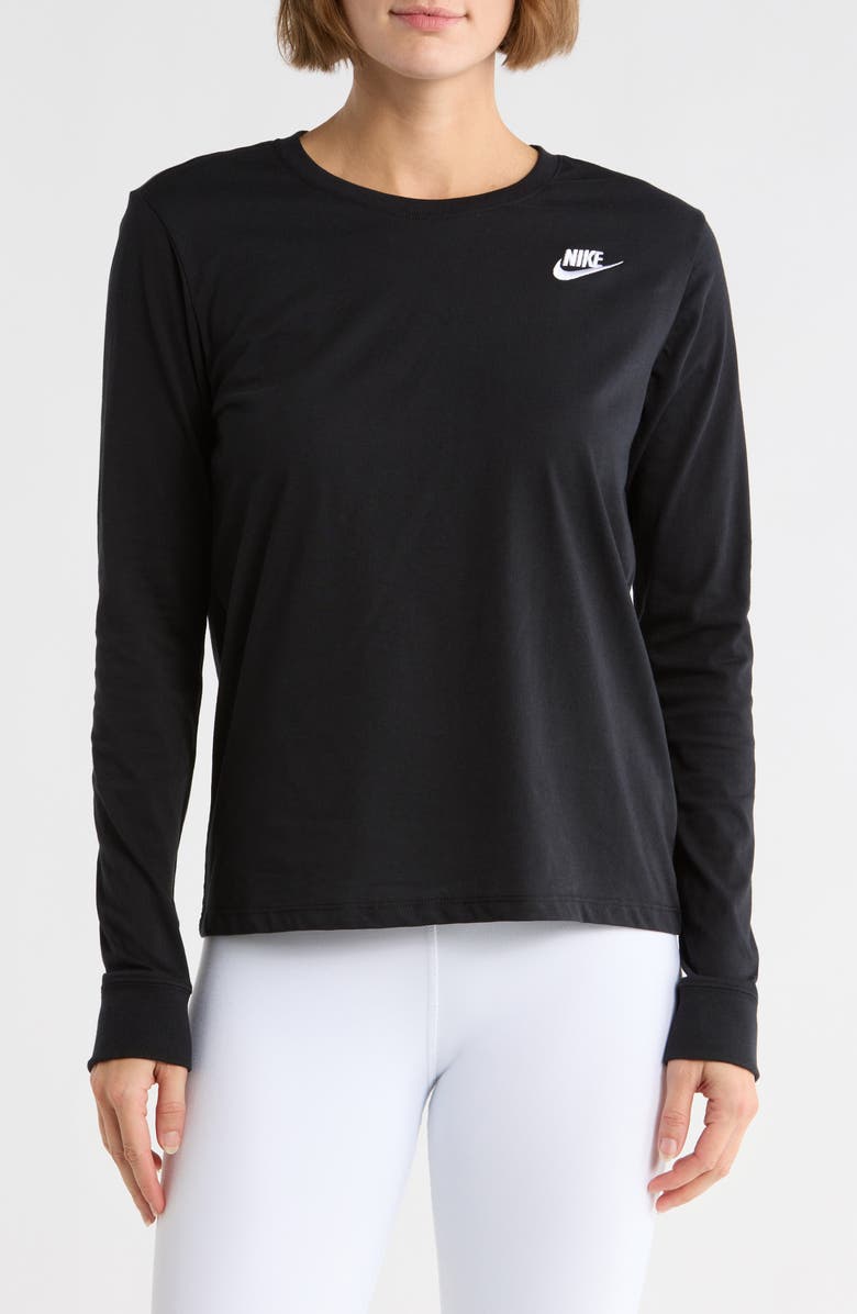 Nike Club Logo Cotton Long Sleeve Graphic T-Shirt, Main, color, Black/ White