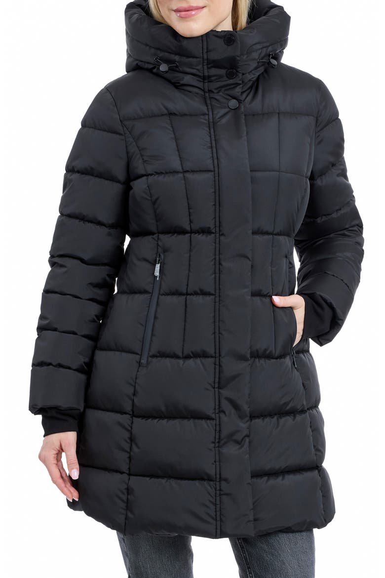 Fitted Puffer Coat, Main, color, BLACK