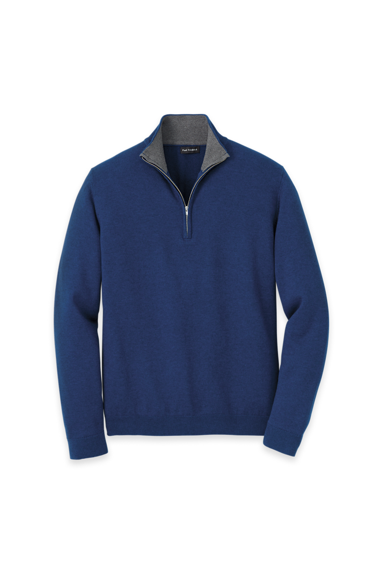 Supima Cotton Quarter Zip Mock Neck Sweater, Main, color, Dark Blue
