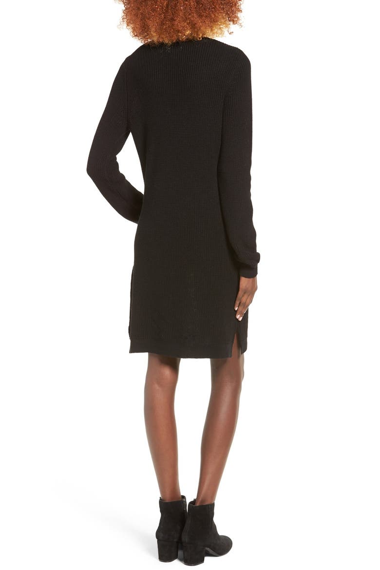 Shaker Stitch Sweater Dress, Alternate, color, BLACK