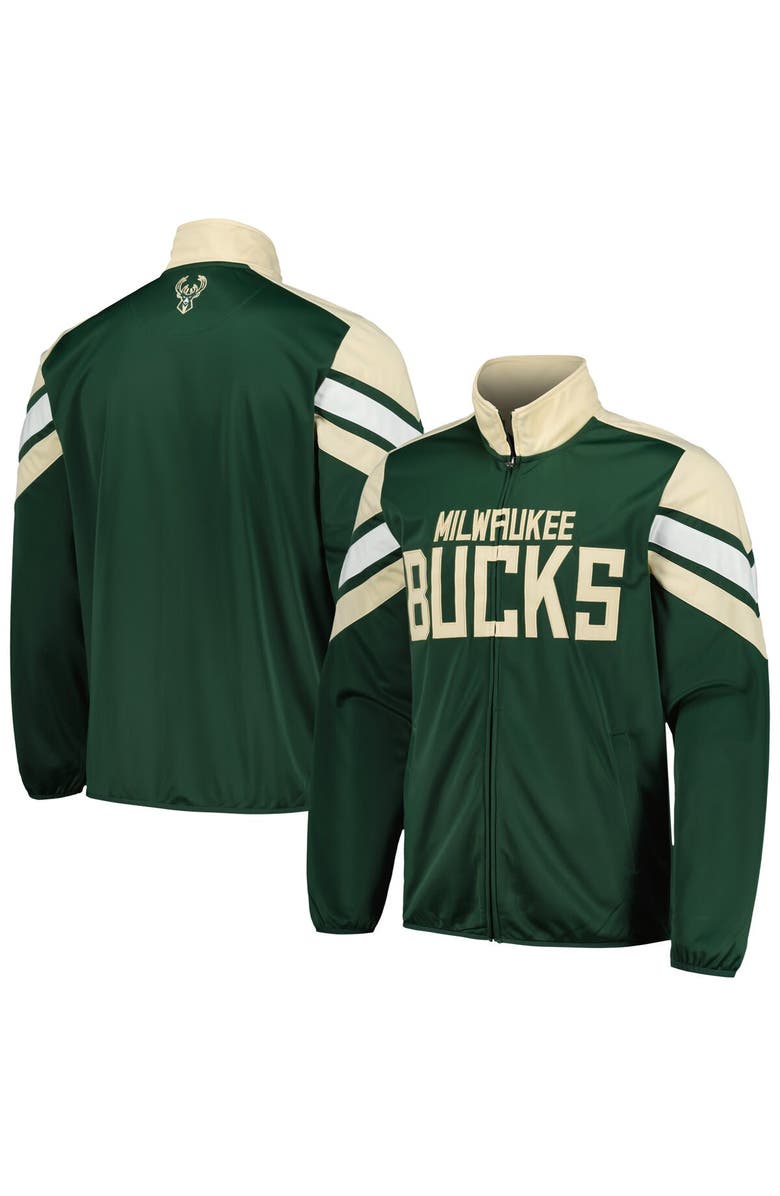 G-III SPORTS BY CARL BANKS Men's G-III Sports by Carl Banks Hunter Green Milwaukee Bucks Game Ball Full-Zip Track Jacket, Main, color, Hunter Green
