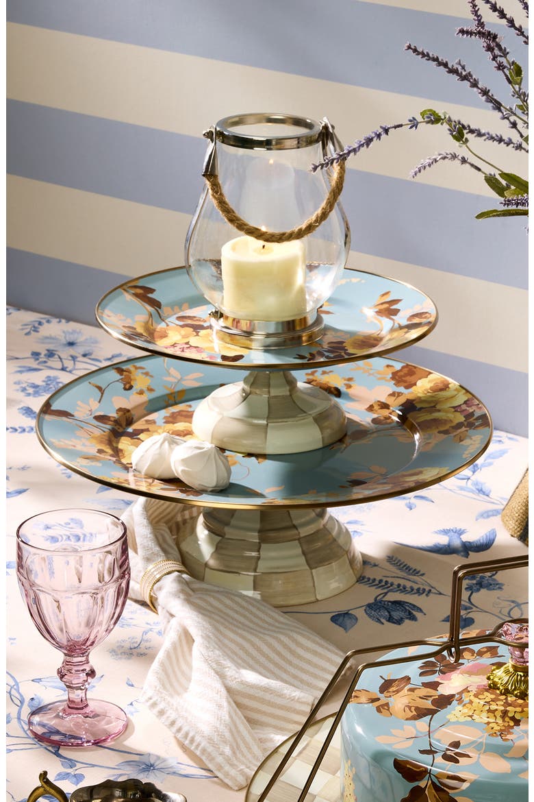 Wild Rose Slate Small Pedestal Platter, Alternate, color, BLUE