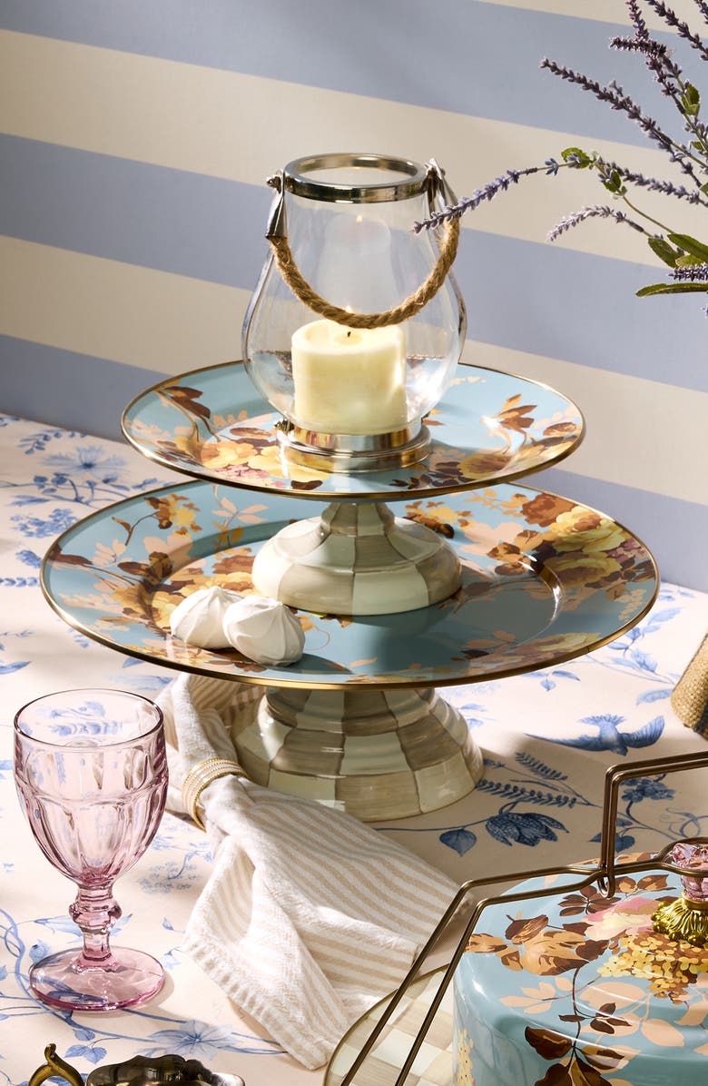 MACKENZIE CHILDS Wild Rose Slate Small Pedestal Platter, Alternate, color, Blue