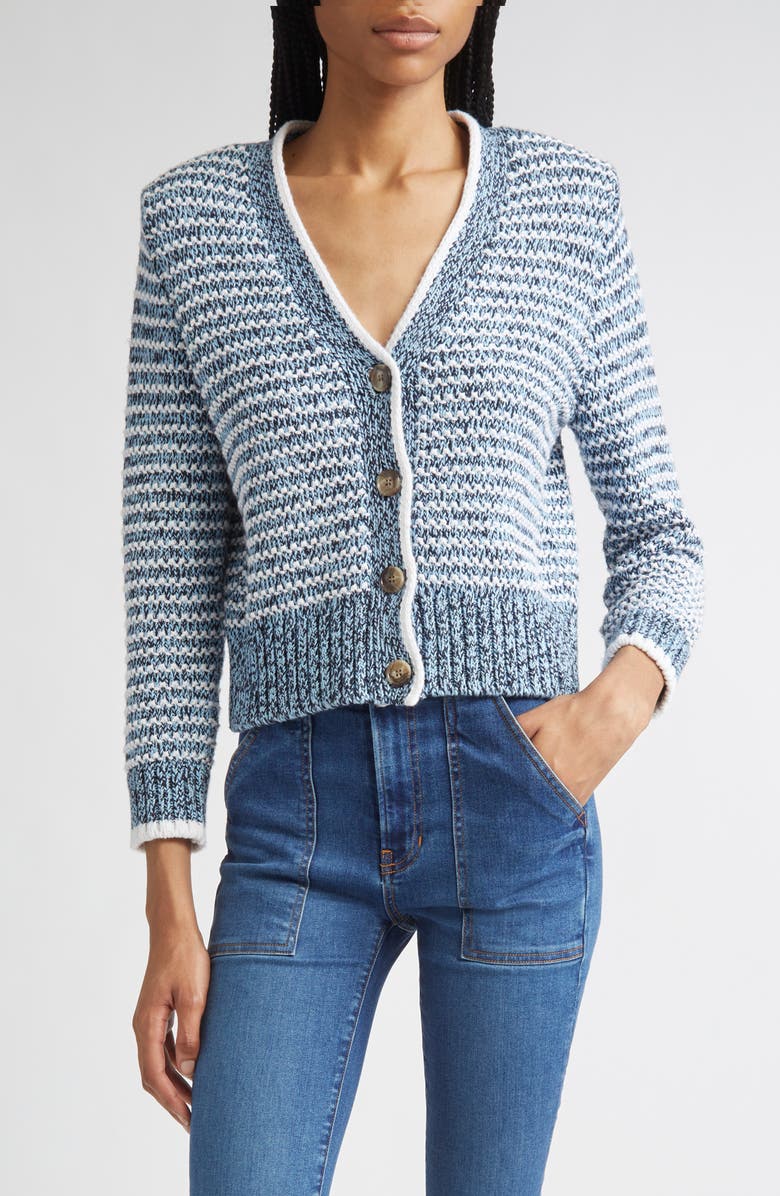 Veronica Beard Ansonia Stripe Cotton Cardigan, Main, color, Lake Mist Multi