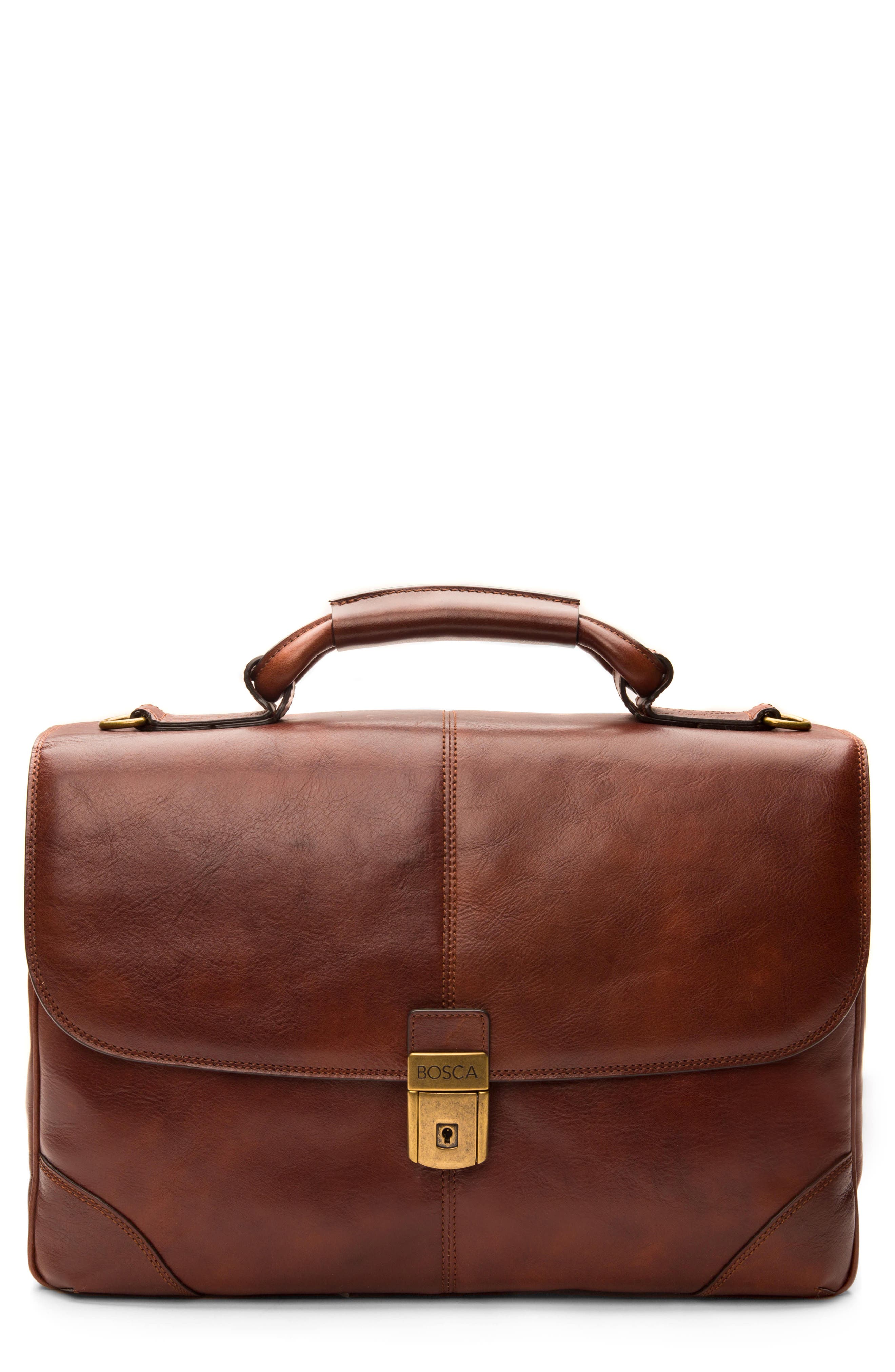 Bosca Leather Briefcase, Main, color, 
