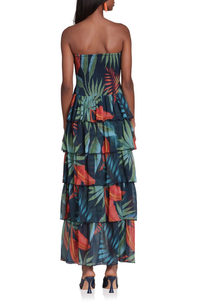 Avec Les Filles Mixed Print Strapless Tiered Maxi Dress, Alternate, color, Navy Birds Of Paradise