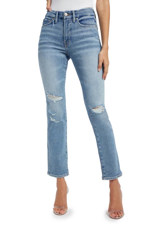 Good Legs Distressed Stretch Straight Leg Jeans (Indigo 378) (Regular 
Plus Size)