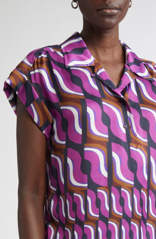 St John St. John Collection '70s Block Print Dolman Sleeve Satin Top