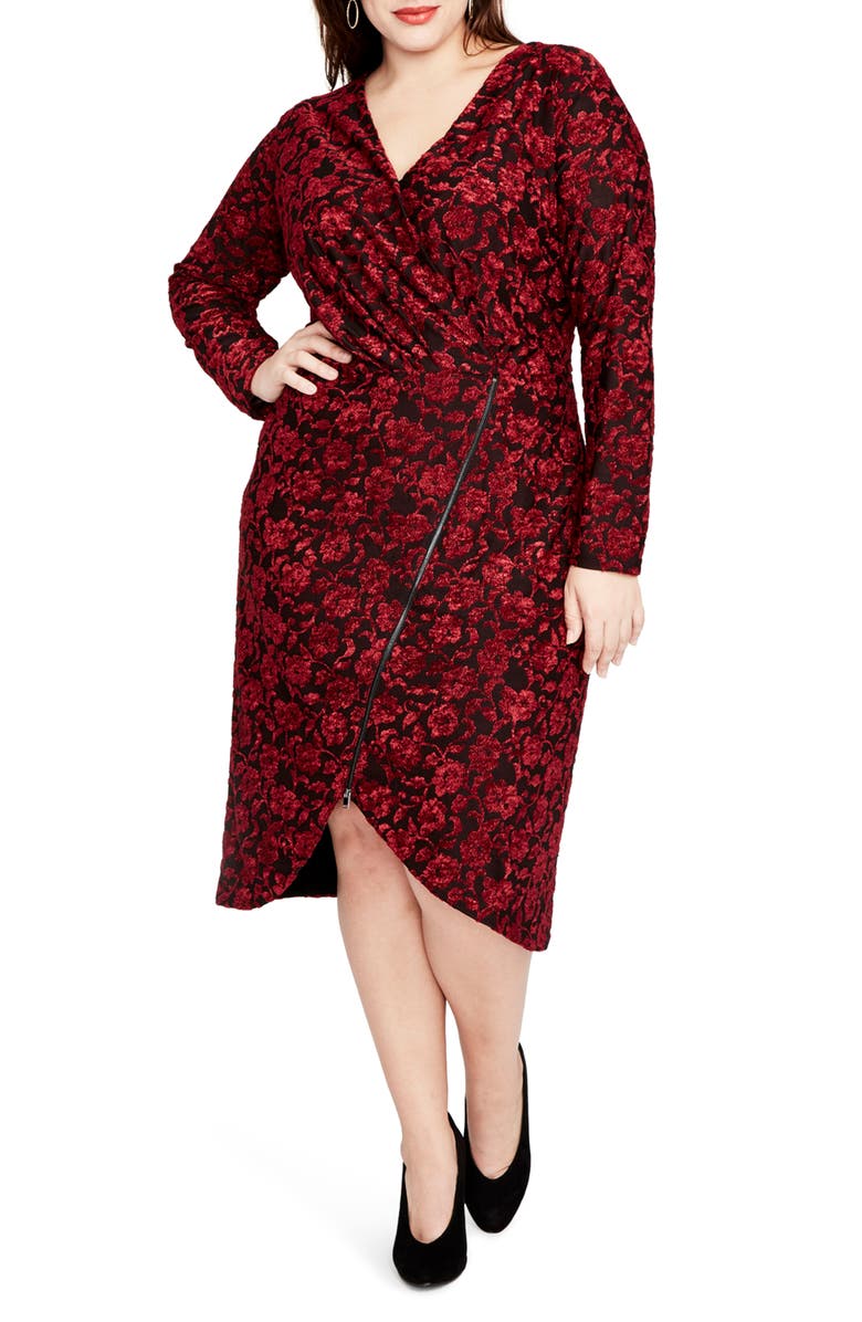 RACHEL Rachel Roy Velvet Floral Zip Front Dress, Main, color, 