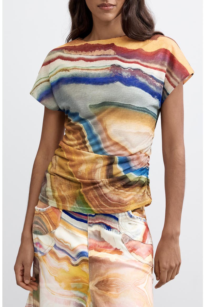 Ruched Short Sleeve T-Shirt, Main, color, MULTI