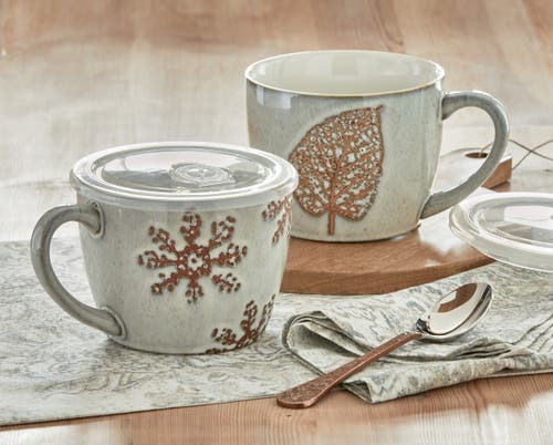 Tag Winter Snowflake Soup Mug Stoneware With Steam-release Lid In White