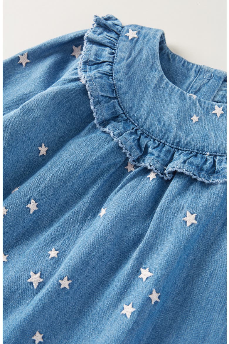 Star Embroidered Long Sleeve Denim Dress & Bloomers, Alternate, color, MID GEM WASH- STARS