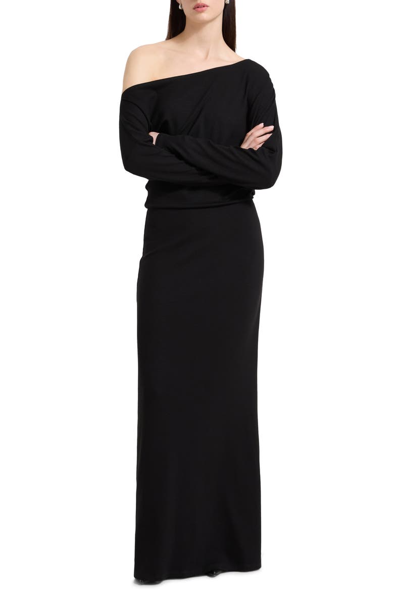Marcella Amia One-Shoulder Long Sleeve Jersey Maxi Dress, Main, color, Black