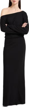 Marcella Amia One-Shoulder Long Sleeve Jersey Maxi Dress