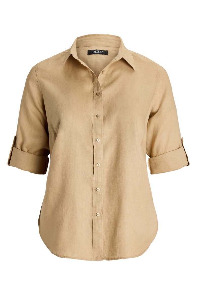 Karrie Tissue Linen Button-Up Shirt, Alternate, color, TAN
