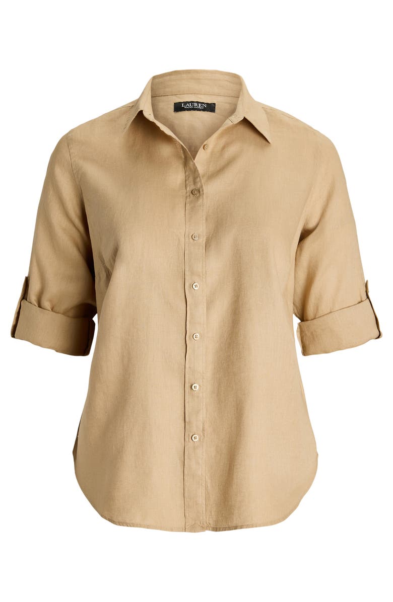 Lauren Ralph Lauren Karrie Tissue Linen Button-Up Shirt, Alternate, color, Tan