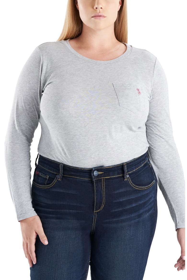 Crewneck Long Sleeve Pocket T-Shirt, Main, color, HEATHER GREY