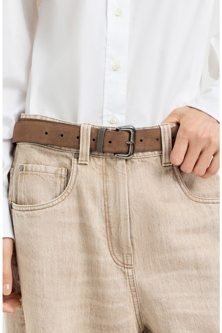 Suede belt with shiny loop, Alternate, color, Caramel