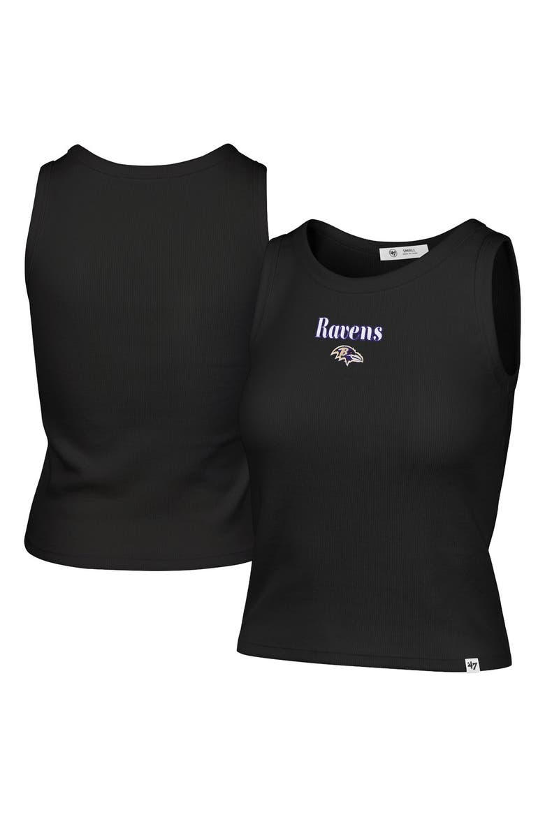 Women's '47  Black Baltimore Ravens Cropped Straight Cut Ribbed Baby Tank Top, Main, color, Black