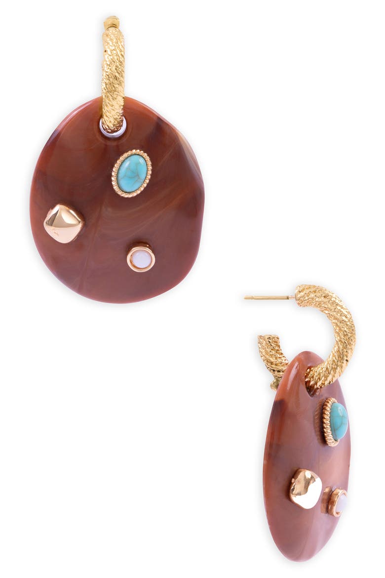 Boho Stone Disc Drop Earrings, Alternate, color, BROWN