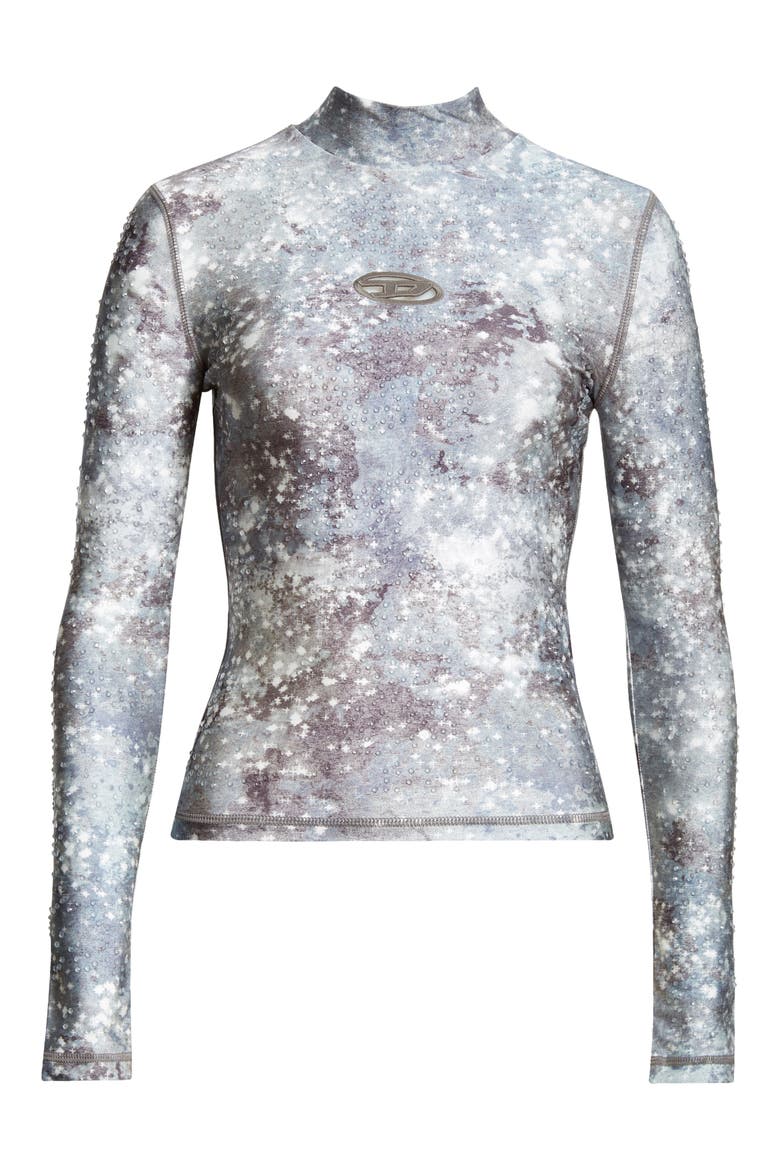 T-Akara Mock Neck Long Sleeve Top, Alternate, color, BLUE/ GREY