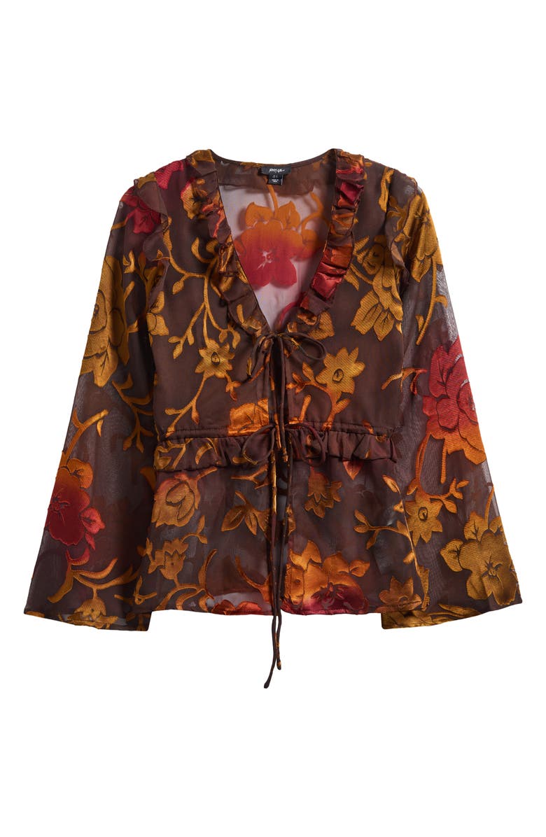 NASTY GAL Ruffle Sheer Burnout Top, Alternate, color, Brown