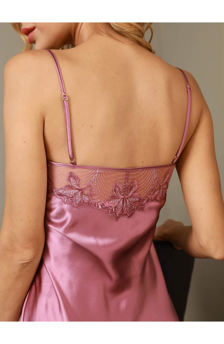 SILKSILKY Pure Silk Sexy Lace Neck Slip Dresses, Alternate, color,