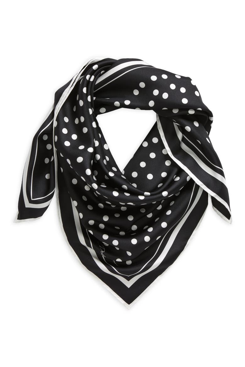 Polka Dot Silk Scarf, Alternate, color, NERO