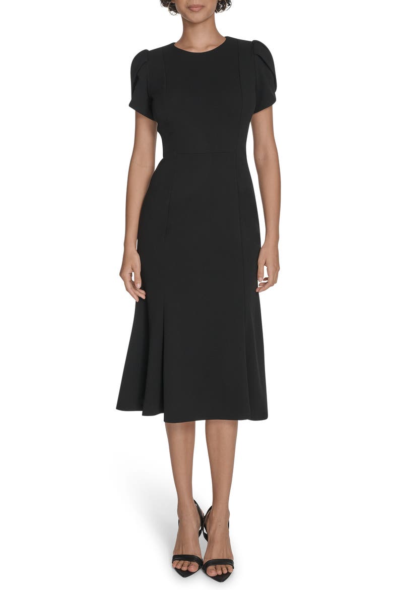 Tulip Sleeve Midi Dress, Main, color, BLACK