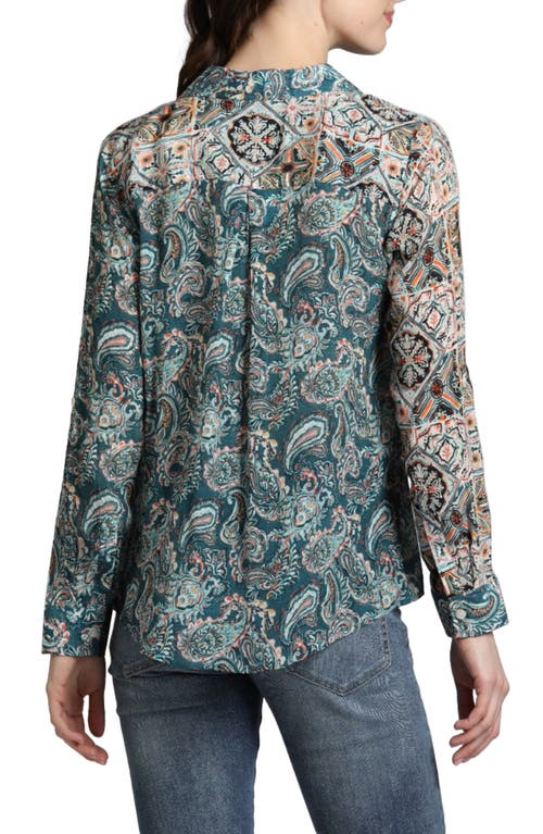 APNY APNY ABSTRACT PRINT ROLL TAB SLEEVE CHIFFON BUTTON-UP SHIRT