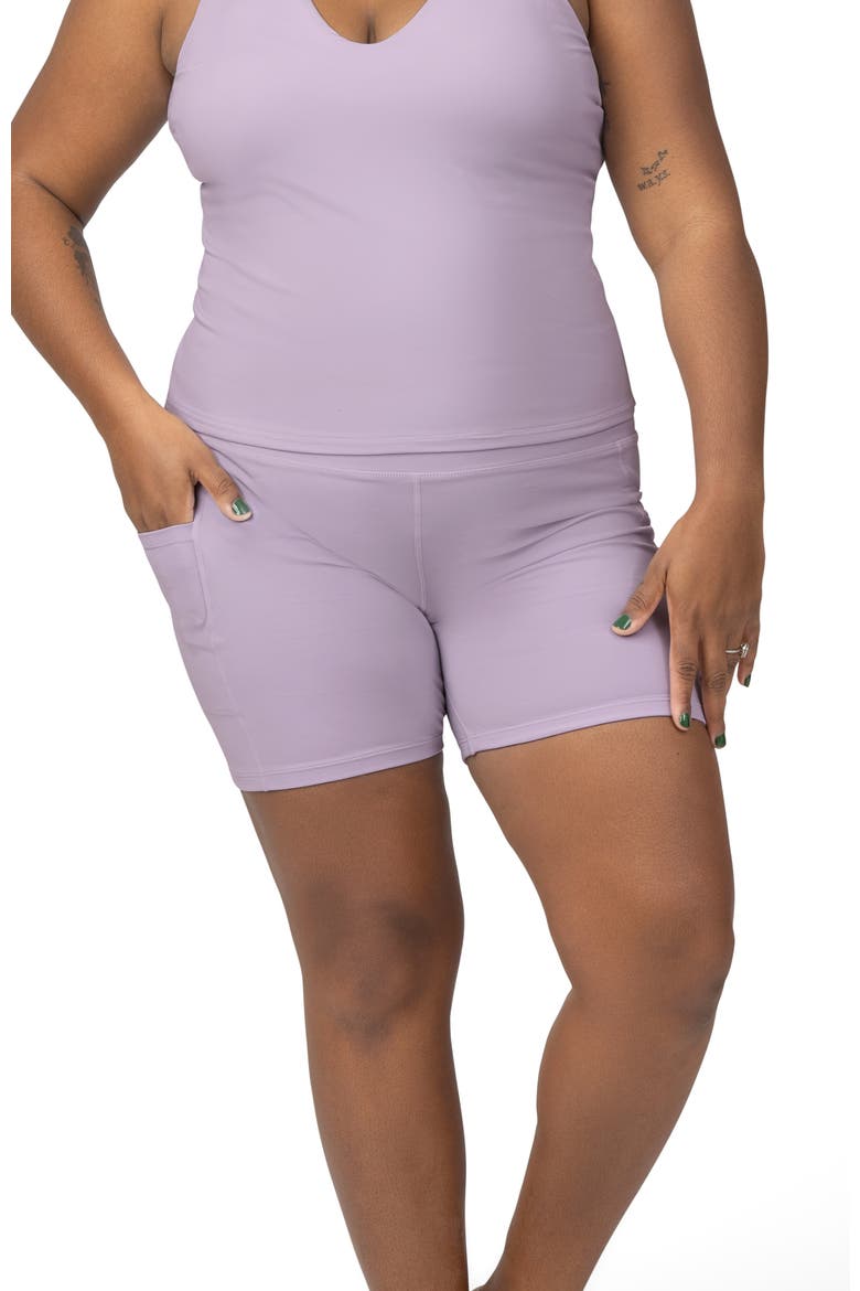 Stevie Active Postpartum Bike Short, Main, color, Lavender Mist