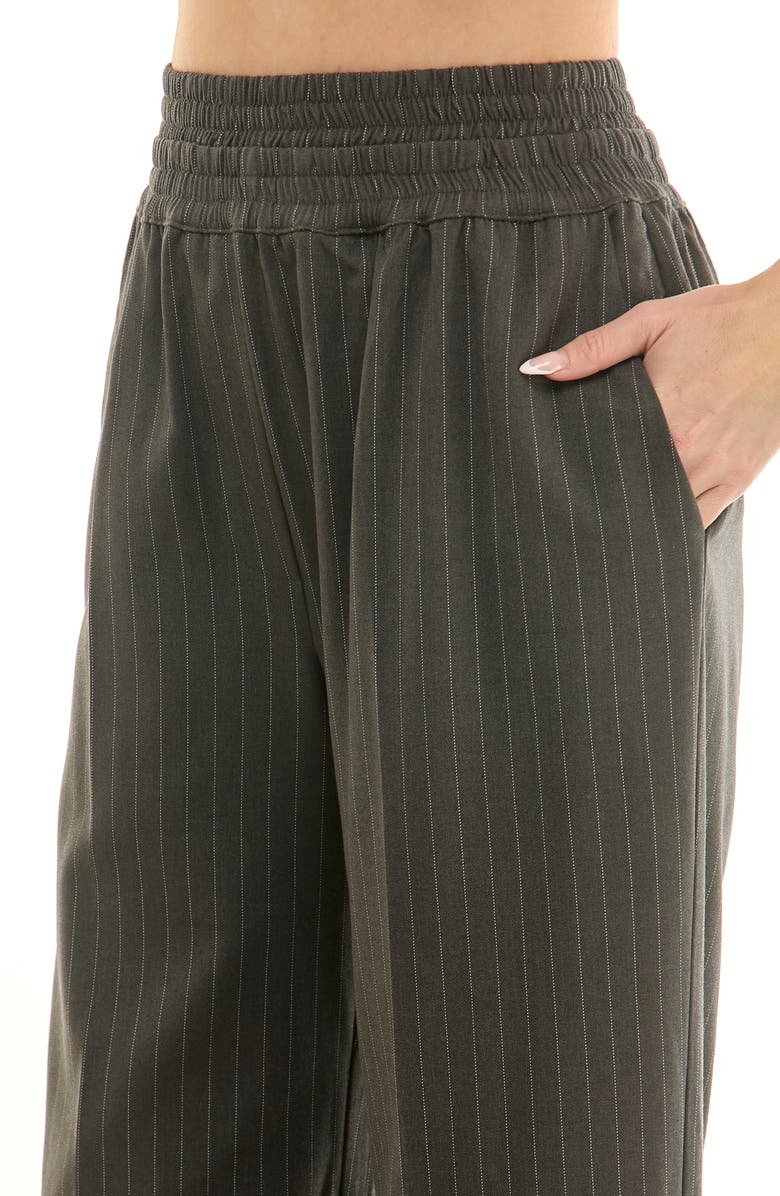 Socialite Pinstripe Double Waist Pull-On Pants, Alternate, color, Charcoal Ivory