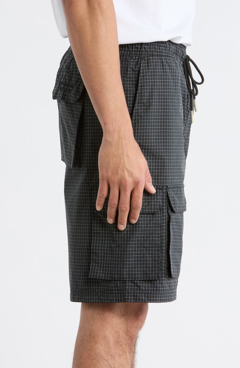 RC Outdoor Supply Tahoe Check Print Nylon Blend Drawstring Cargo Shorts, Alternate, color, Black