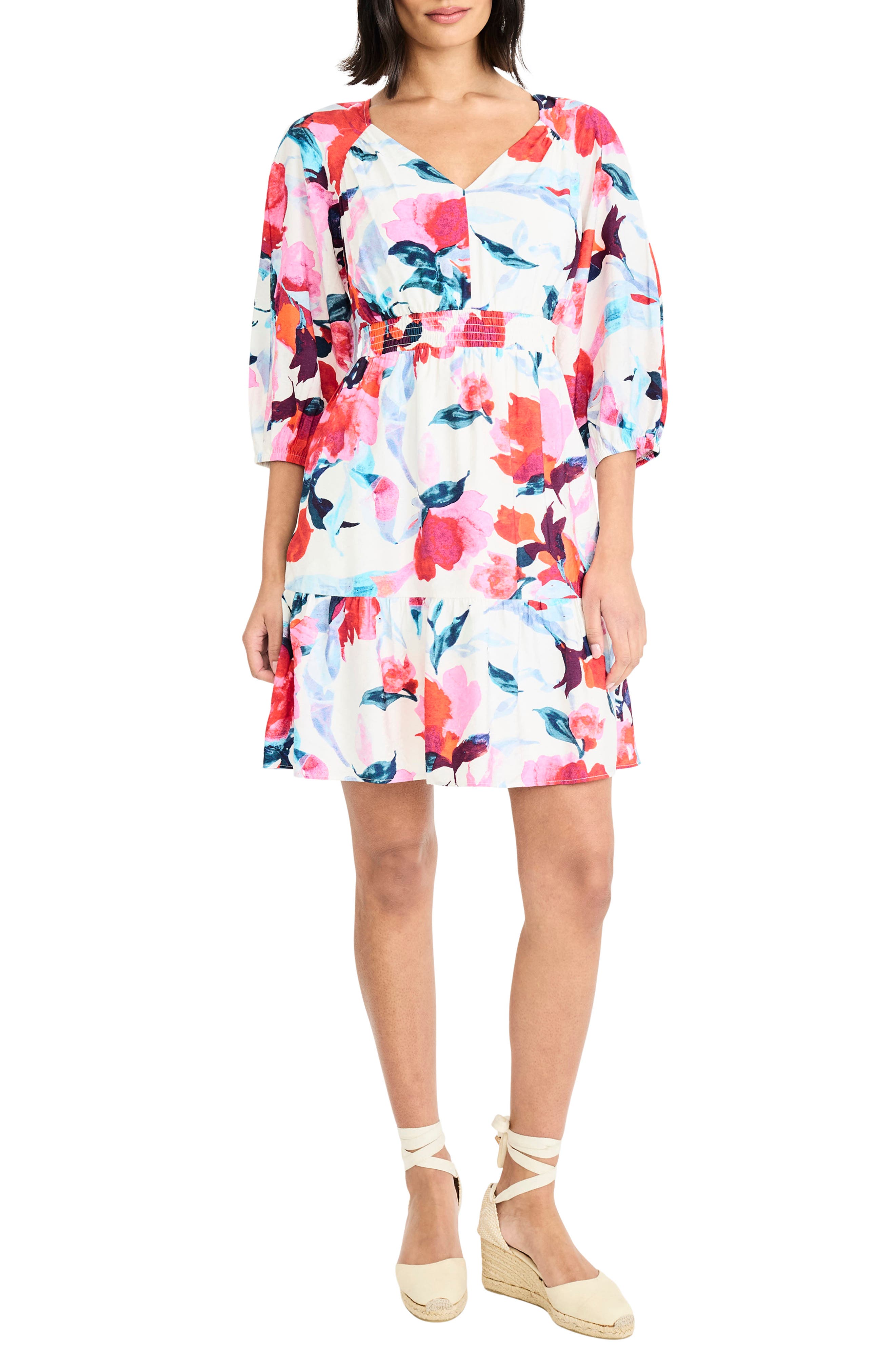 Maggy London Three Quarter Sleeve Printed Minidress