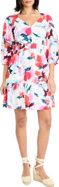 Maggy London Three Quarter Sleeve Printed Minidress