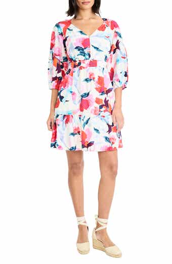 Three Quarter Sleeve Printed Minidress