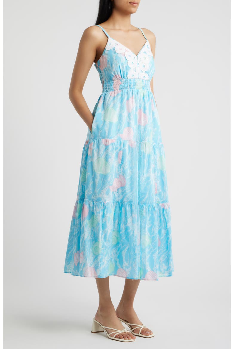 Zanna Shell Print Midi Sundress, Alternate, color, CAPRI BLUE SHELDEN