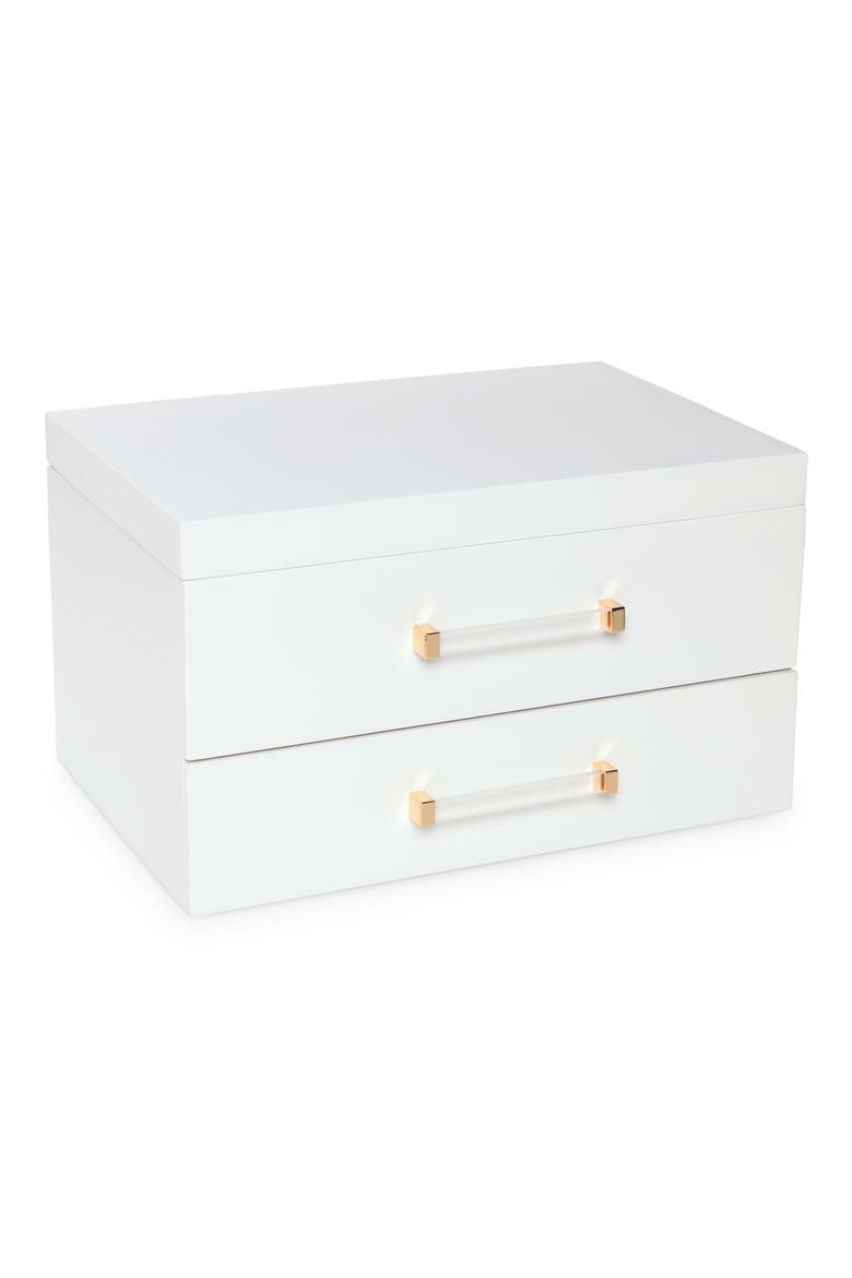 Lacquered Wood Jewelry Organizer, Main, color, WHITE- NATURAL- GOLD